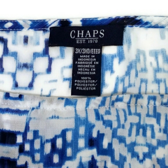 Chaps Blue White Semi Sheer Multiprint Short Dolman Sleeve Blouse Womens 3X - Picture 7 of 12